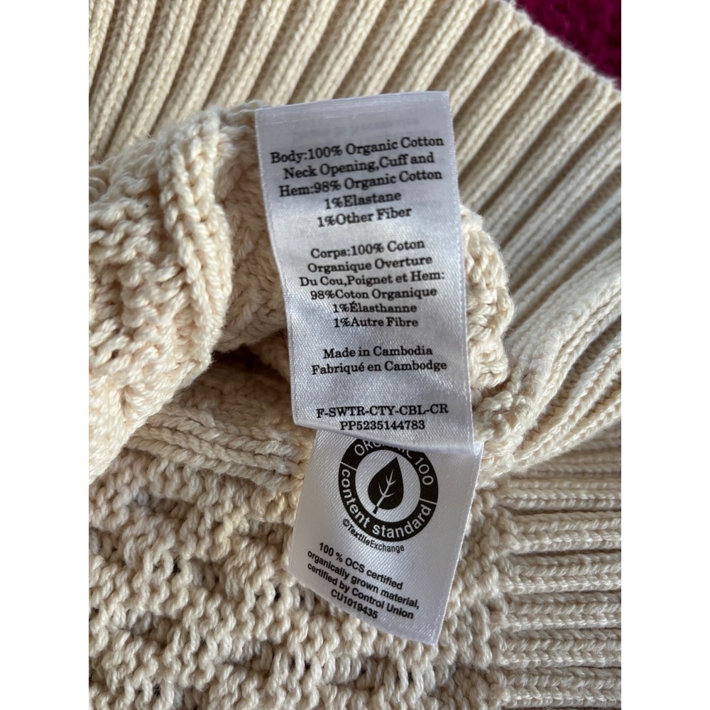 Everlane Womens XS Organic Cotton Cable Knit Sweater Cream Fishermans Crew Neck - Picture 8 of 8